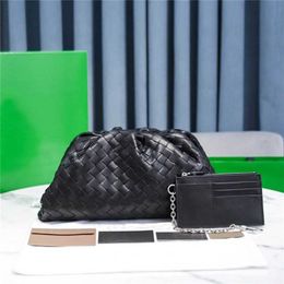 Pouchs Handbag BottegsVeneta Sheepskin 7A Genuine Leather Intrecciato Peach Porridge Black Quality Size 38*20*8.5cmQQ
