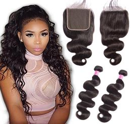 Peruvian Unprocessed Human Hair Whole Body Wave Bundles With 6X6 Lace Closure Middle Three Part Hair Products 830inch Ha4841577