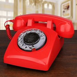 Red Corded Telephone Classic Rotary Dial Home Office Phones Antique Vintage Telephone of 1930s Old Fashion Telephone 240102