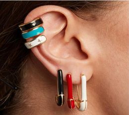 Gold Colour blue black red white 4 Colours Enamel safety pin earring Trendy fashion women jewelry6006003
