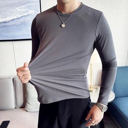 Men's T Shirts High Elastic Long Sleeve T-Shirts For Men Clothing Fashion Round Collar Slim Fit Casual Basic Tee Shirt Homme Plus Size 4XL-M