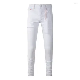 Men's Jeans High Street Fashion Men White Stretch Elastic Skinny Fit Punk Trousers Buttons Hip Hop Brand Pants