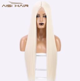 2430 Inches Synthetic Long Straight White Wig Middle Part Black Blonde Red For Women Heat Resistant Fiber Wigs1183146