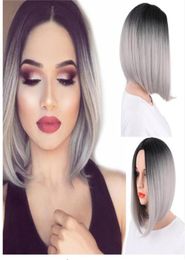 Hair Wig Synthetic Wigs Ombre Grey Hairs Bob Style Short Wigs for Women Black and Pink6205571