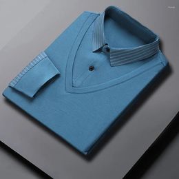 Men's Polos Men Polo Shirt Spring Smart Casual Classic Striped Long Sleeve Korean Slim Fit Male Tops Brand Clothing