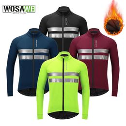 WOSAWE Winter Men's Cycling Jacket Water Resistant Windproof Thermal Fleece Long Sleeve Bike Jersey Road Cycling Warm Coat240102