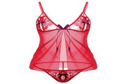 Sexy Lingerie Women Lace Mesh VNeck Open Front Babydoll Dress Sex Lingerie GString Set Porn Exotic Apparel6102926