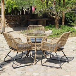 Camp Furniture Courtyard Outdoor Rattan Chair Three Piece Leisure Tea Table Combination Garden Sun Lounger Chairs