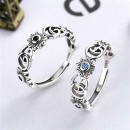 18% OFF Double Letter Thai 925 Sterling Silver Women's Petal Ring Fashion Zircon Hip Hop Punk