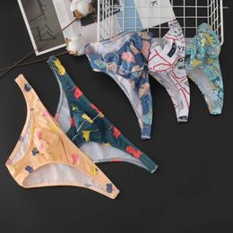 Underpants Men Sexy Printed Triangle Pants Briefs G-string Low Waist Underwear T-back Thongs Bikini Soft Penis Pouch