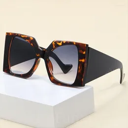 Sunglasses 2024 Fashion Large Frame Square Women Wide Legs Oversized Sun Glasses Female Leopard Gradient Shades