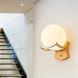 Wall Lamp Nordic LED Moon Iron Modern Decorative Stairs Round Light Home Bedside Glass Ball Lights Wood Sconce E27