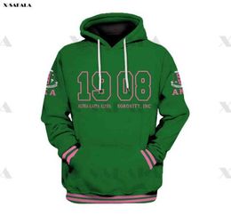 AKA 1908 Green Pattern Tattoo 3D Over Printed Hoodie Man Women Unisex Outwear Zipper Pullover Sweatshirt Casual G12143692699