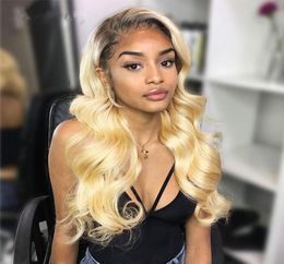 Dark Root 1B 613 Ombre Body Wave Virgin Hair Bundles With Lace Closure Brazilian Honey Blonde Human Hair Wefts With 4x4 Top Closur7014735