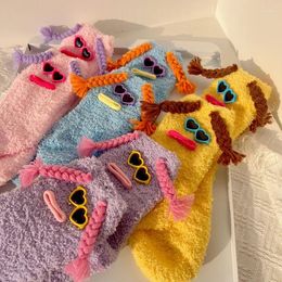 Women Socks Winter Warm Long Hair Cartoon Fluffy For Man Kawaii Pattern Fleece Funny Home Floor Sleeping Christmas Gift