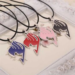 Fairy Tail Necklace Guild Tattoo Red Blue Enamel Pendant Anime Fashion New Fantasy Jewelry Leather Rope Men Women Whole X0707300f