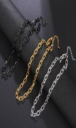 Chokers Punk Black Gold Colour Stainless Steel Choker Necklace For Men Women Curb Cuban Chunky Link Chain Figaro Jewelry3792514