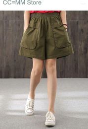 Women's Shorts Women High Waisted Elastic Band Casual Summer Female With Big Pockets Black Army Green Khaki Brown