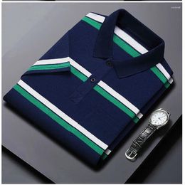 Men's Polos Smart Casual Men Short Sleeve Striped Polo Shirts Korean Streetwear Summer Male Clothes Tees Business Fashion Loose Tops