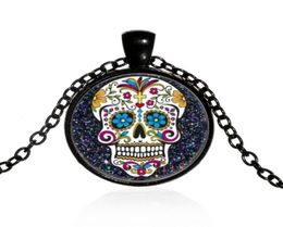 Pendant Necklaces Mexican Sugar Skull Day Of The Dead Necklace Black Chain Skeleton Glass Jewellery Classic XL15265710282925401