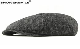 sboy Hats Sboy SHOWER Tweed Cap Men Wool Herringbone Flat Winter Grey Striped Male British Style Gatsby Hat Adjustable5869809