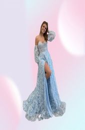 Sweetheart Lilac Long Evening Party Dress Embroidered Butterfly 2022 Robe De Soiree Detachable Sleeves Lavender Prom Dresses Lady 8306471