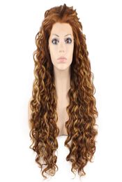 Long Curly Highlight Auburn Heat Safe Fiber Hair Lace Front Wig6583570