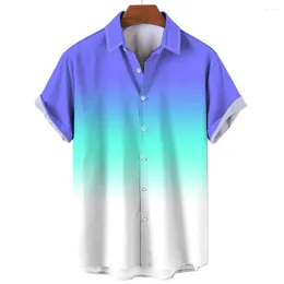 Men's Casual Shirts Hawaiian Style Summer Printed Shirt Fashion Gradient Pattern Harajuku Short Sleeved Top Lapel Single Breasted Luxur