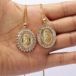 Pcs lot Gold Virgin Mary Pendant Paved White Crystal Cubic Zircon Religious Jewellery Chain Necklace For Woman Necklaces242i