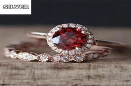 Super Ruby Rose Gold Luxury ring Set Red Stone Rings for Women Wedding Crystal Bague Femme Anillos Mujer silver 925 jewelry65658115273757