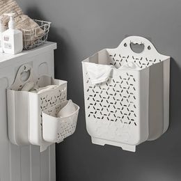 Folding Bathroom Laundry Basket Wallmounted Dirty Clothes Storage Collapsable Bag Organiser 240102