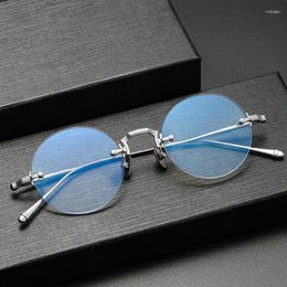 Sunglasses Frames Top Quality Handmade Titanium Rimless Glasses Men Women Retro Round Prescription Eyeglass Frame Eyewear