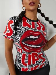 Shirts Lw Plus Size Women Summer Short Sleeve Tshirts Lip Kiss Letter Print Tshirt Ladies Tshirts Top Womens Graphic Tees Tshirts