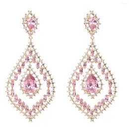 Dangle Earrings Pink Tone Cubic Zirconia CZ Water Drop For Women Prom Party Pierced Earring Jewellery Accessories Gift CE10570