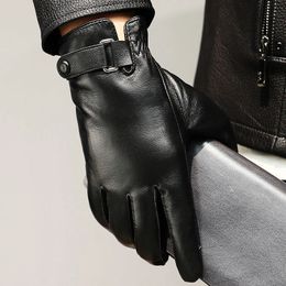 Genuine Sheepskin Leather Gloves for Men Winter Warm Touchscreen Texting Cashmere Lined Driving Motorcycle Gloves240102