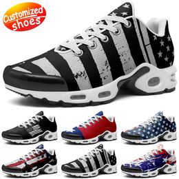 Customised shoes tn running shoes star lovers diy shoes Retro casual shoes men women shoes outdoor sneaker the Stars and the Stripes black red big size eur 36-48