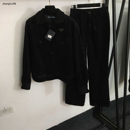 brand tracksuit women designer clothing fashion Triangle logo double pocket long sleeve coat+high waist wide leg trousers Jan 02