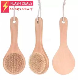 Dry Bath Body Brush Back Scrubber Antislip Short Wooden Handle Natural Bristles Shower Exfoliating Massager b10118538615