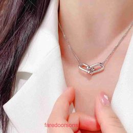 Tifannissm necklace chain heart necklaces jewelry pendants S925 Silver Horseshoe Buckle Necklace Womens shaped Double Ring Full Diamond