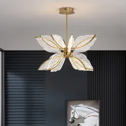 Pendant Lamps Modern Butterfly Living Room LED Lamp Nordic Simple Bedroom Kitchen Creative Golden Transparent Acrylic NJ70611