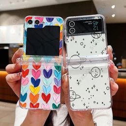 Suitable for Samsung Galaxy Z Flip5 Z Flip4 Shell Love Pattern Shockproof Folding Transparent Cover Suitable for Samsung Galaxy Z Flip4 3 5 240102