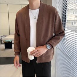 Men's Jackets Selling Autumn Casual Jacket Solid Colour Loose Collarless Striped Zip Wear Home Club