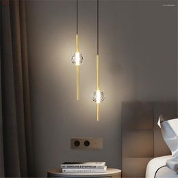 Pendant Lamps Nordic Luxury Gold Tube Crystal Ball Led Lights Villa El Bedroom Bedside Suspension Luminaire Design Loft Deor Lustre