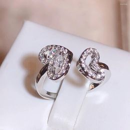 Cluster Rings 2024 Ring For Women Fashion Heart-shaped Zircon Love Shaped Jewellery High Quality Party Engagement