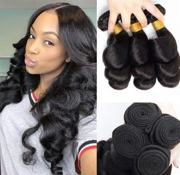 9A Loose Wave Curl Peruvian Human Hair 3 or 4 Bundles Full Head 100 Virgin Remy Hair Extensions Durable Weft Weaving Natural Blac3236749