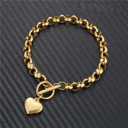Kpop Heart Charm Bracelet Wholesale Braclet Golden Silver Colour 14k Yellow Gold Chain Bracelets for Women Jewellery female 2024
