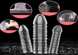 Extension Reusable Penis Sleeve Male Enlargement Time Delay Spike Clit Massager Cover Crystal Clear Adult Sex Toy5256342