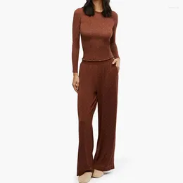 Women's Sleepwear Y2k Women 2 Piece Pajama Set Long Sleeve Crop Tops T-shirt And Elastic Wide Leg Pants Loungewear Comfy Nightwear
