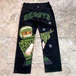 Y2K anime printed street hip-hop high-waisted jeans female punk Harajuku casual trousers sexy all-match wide-leg pants men 231229