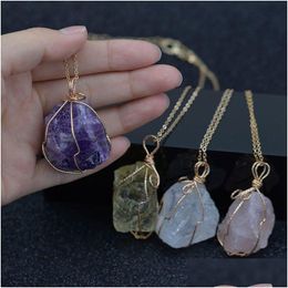 Pendant Necklaces Rough Natural Stone Pendant Necklace Stainless Steel Chain Irregar Shape Necklaces For Women Fine Fashion Jewelry Gi Dhbmg